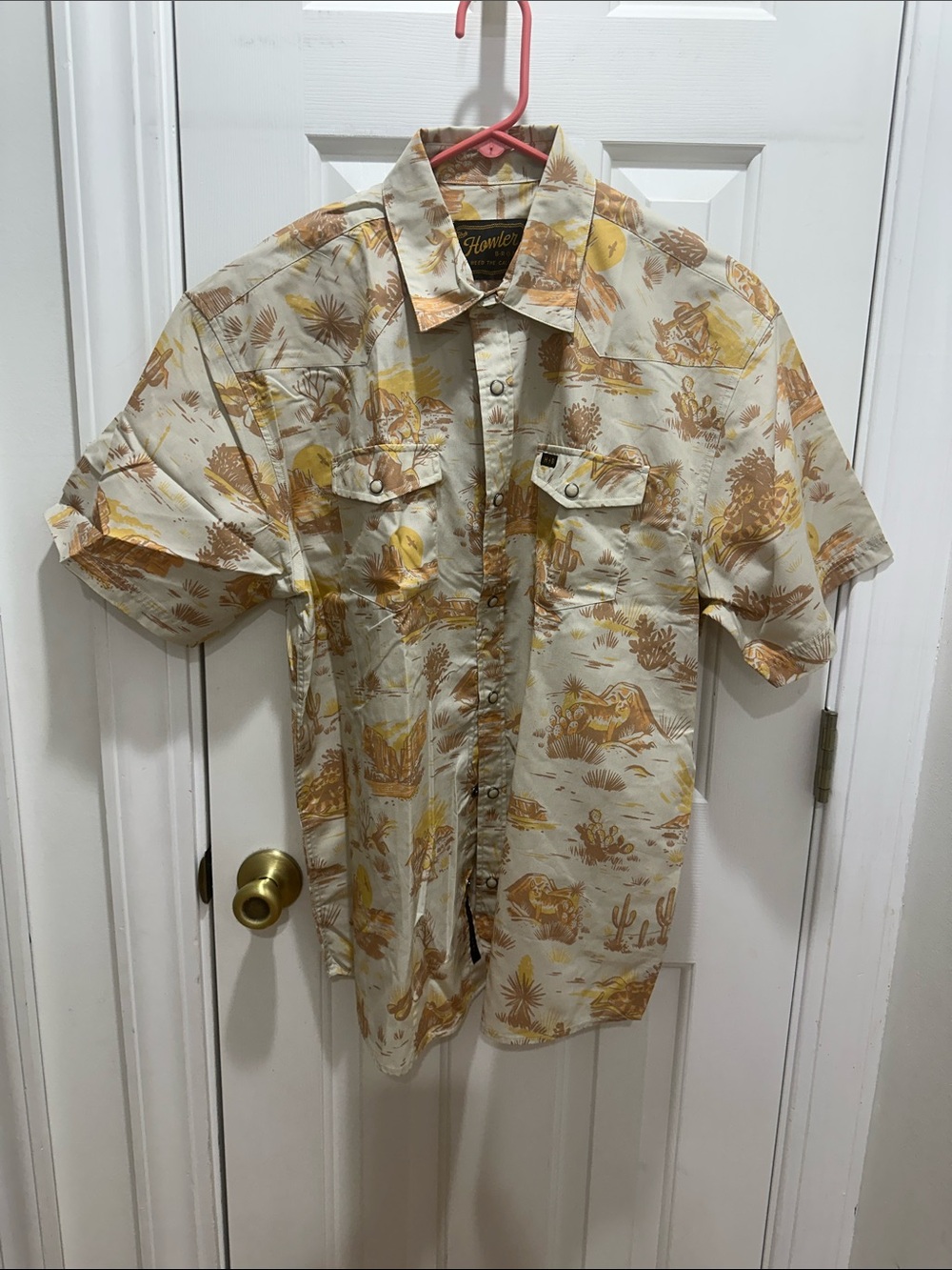 Howler Brothers Beige and Mustard Desert Print Short Sleeve Button-Down